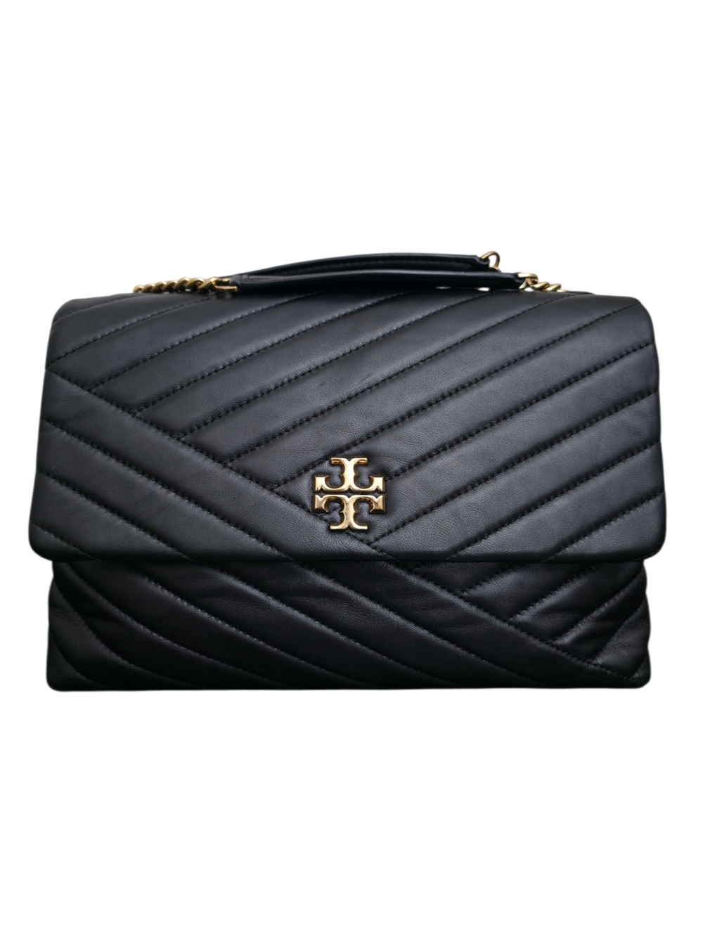 Tory Burch Kira Chevron Convertible Bag Black‎ Shoulder Chain Crossbody Leather - Picture 2 of 13